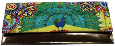 DesiPop Retropeacock Women Casual Beige Polyester Canvas Clutch