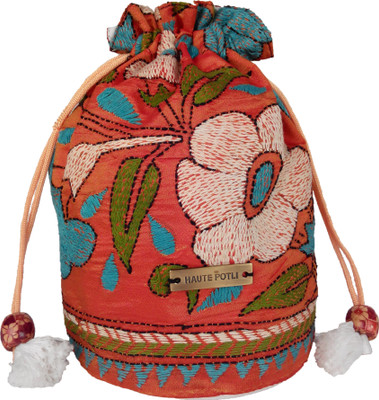 8% OFF on Haute Potli Kantha Stitch Potli bag Women Festive, Wedding Orange, White Fabric Clutch 8% OFF on Haute Potli Kantha Stitch Potli bag Women Festive, Wedding Orange, White Fabric Clutch