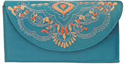 25% OFF on Slice Of Bengal Women Casual Blue Silk Clutch