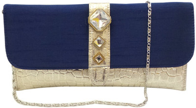 Bhamini Mosaic Pattern with 3 Stone Brooch Women Party Blue Synthetic Leather Clutch