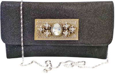 Bhamini Shimmer With Diamond Rock Brooch Women Party Black Fabric Clutch Bhamini Shimmer With Diamond Rock Brooch Women Party Black Fabric Clutch
