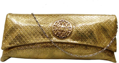 Bhamini Shimmer Quilted Soft with Rose Brooch Women Party Gold Fabric Clutch Bhamini Shimmer Quilted Soft with Rose Brooch Women Party Gold Fabric Clutch