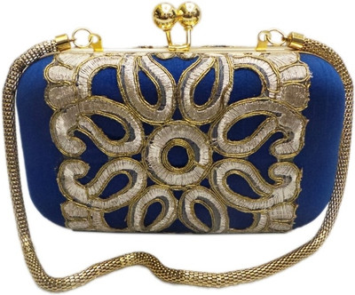 Bhamini Women Party Blue Fabric Clutch Bhamini Women Party Blue Fabric Clutch