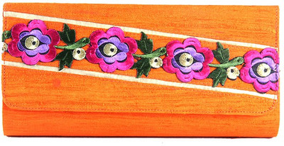 54% OFF on Favola Classic Women Party Orange Linen Clutch