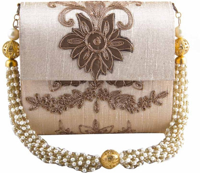 4% OFF on The Purple Sack Black Mirror Work Women Party Beige Silk Clutch