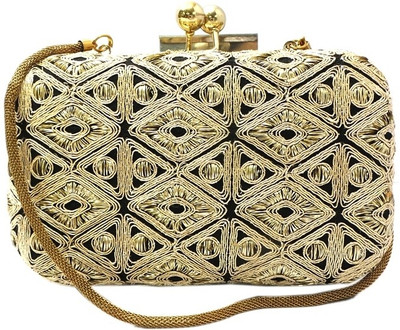Bhamini Raw Silk Box Women Party Black Fabric Clutch Bhamini Raw Silk Box Women Party Black Fabric Clutch