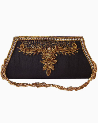55% OFF on Moksh A852BK200 Women Casual, Party Black Dupion Silk Clutch