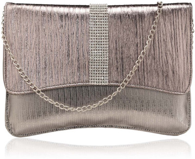 Dernier Cri 1271 Women Casual, Party, Wedding Silver PU Clutch