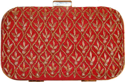 Ruhmet Floral Jaal Bag Red Women Party, Wedding, Festive Red Raw Silk Clutch Ruhmet Floral Jaal Bag Red Women Party, Wedding, Festive Red Raw Silk Clutch