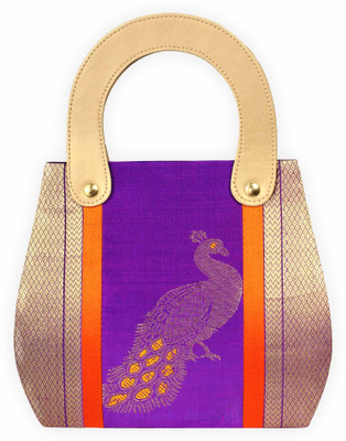 60% OFF on Glitters Silk and Zari Borde Party Wear Plain Paithani with Peacock Design Women Party Purple Silk Clutch