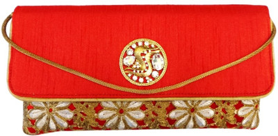 Bhamini Floral Cutwork Design Women Party Red Fabric Clutch Bhamini Floral Cutwork Design Women Party Red Fabric Clutch