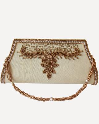 55% OFF on Moksh A852GO200 Women Casual, Party Gold Dupion Silk Clutch