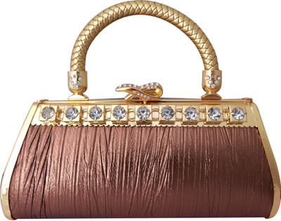 35% OFF on Super Drool Crystal Studded Bow Clasp Women Formal Gold, Brown Metal Clutch