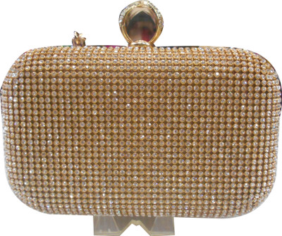 Eva Woman Celebrity Women Casual, Party Gold Genuine Leather Clutch