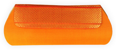 60% OFF on Glitters Silk Party Wear Plain Paithani Women Party Orange Silk Clutch