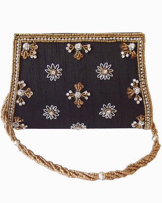 55% OFF on Moksh A791BK200 Women Casual, Party Black Dupion Silk Clutch