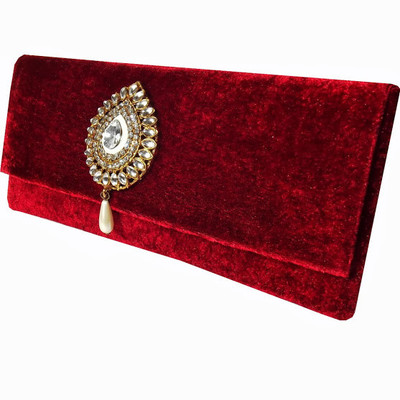 55% OFF on Moksh NX27MA170 Women Casual, Party Red Velvet Clutch