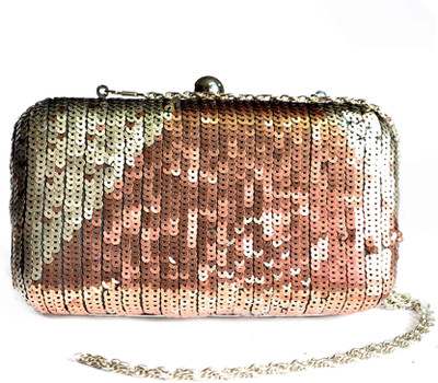 35% OFF on Ru.Saru Sequence SB Women Casual Silver, Brown Fabric Clutch