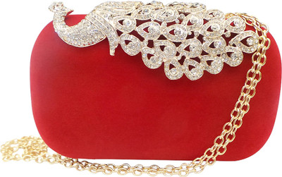 Bhamini Velvet Box Women Party Red Fabric Clutch