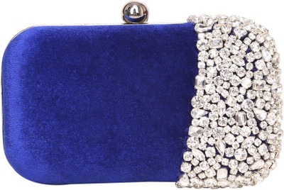 8% OFF on Adara Collections Semi-Studded Women Party Blue Velvet Clutch