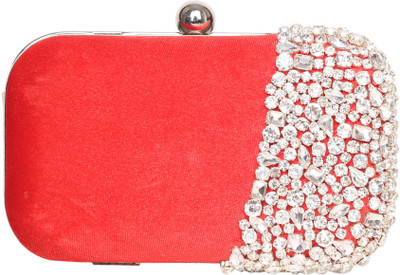 8% OFF on Adara Collections Semi-Studded Women Party Red Velvet Clutch