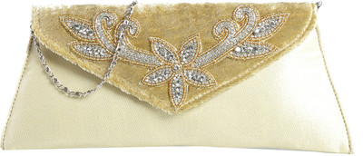 16% OFF on Aapno Rajasthan Buff Velvet And Cream Leatherite Bag Women Party White Velvet Clutch