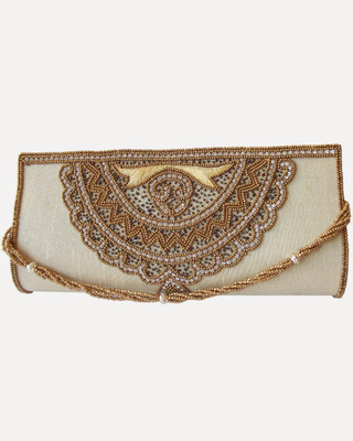 55% OFF on Moksh A797GO325 Women Casual, Party Gold Dupion Silk Clutch