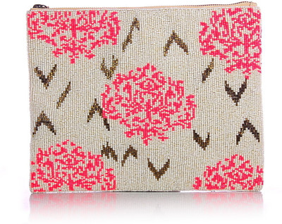 20% OFF on Shaun Design Women Party Pink, Beige Cotton, Genuine Leather Clutch