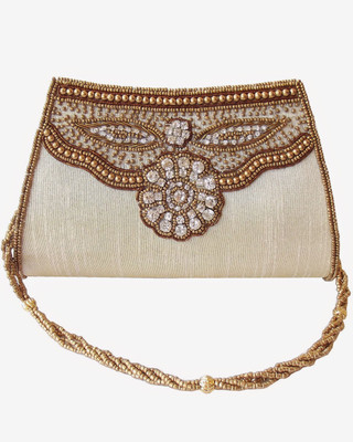 55% OFF on Moksh A956GO200 Women Casual, Party Gold Dupion Silk Clutch