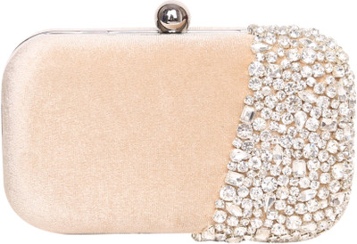 8% OFF on Adara Collections Semi-Studded Women Party Gold Velvet Clutch