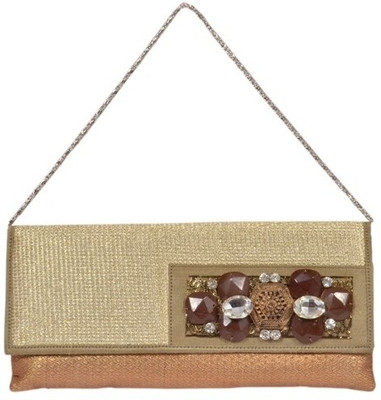 33% OFF on Craftstages Design with Stone work Girls Party Gold Silk Clutch