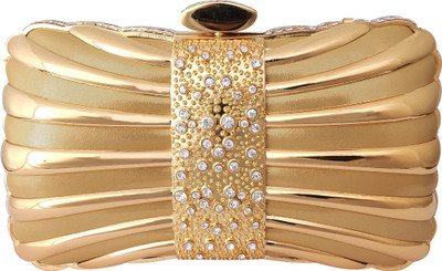 34% OFF on Super Drool Crystal Embellished Band Women Formal Gold Metal Clutch