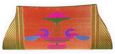 60% OFF on Glitters Silk Side by Side Zari Bordered Party Wear Paithani with Peacock Design Women Party Green Silk Clutch