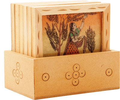 62% OFF on Traditional Rajasthan Square Wood Coaster Set