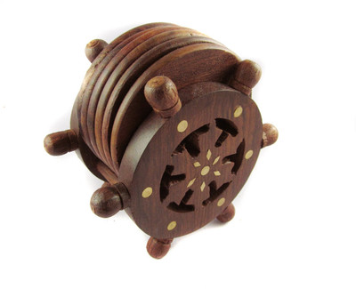 33% OFF on Pindia Round Wood Coaster Set