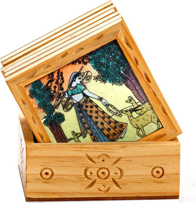 36% OFF on Aapno Rajasthan Square Wood, Gemstone Coaster Set