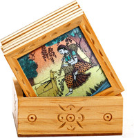 Aapno Rajasthan Square Wood, Gemstone Coaster Set