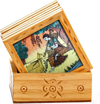 36% OFF on Aapno Rajasthan Square Wood, Gemstone Coaster Set
