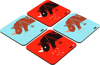 One For Blue Square Medium Density Fibreboard Coaster Set