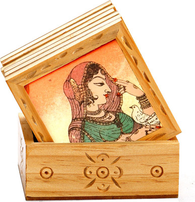 36% OFF on Aapno Rajasthan Square Wood, Gemstone Coaster Set