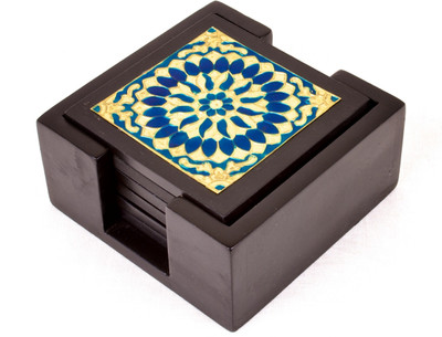 The Nodding Head Meenakari Design Wood Coaster Set - Pack Of 6