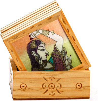 36% OFF on Aapno Rajasthan Square Wood, Gemstone Coaster Set