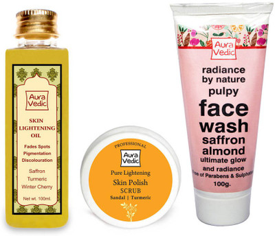 Auravedic Skin Lightening Combo Oil+mask+face Wash (Set Of 3)