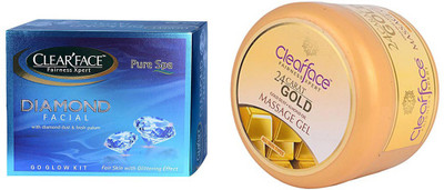 Clear Face Diamond Facial Kit With 24 Carat Gold Dust Almond Oil Massage Gel (Set Of 2)