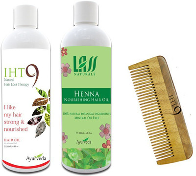 Lass Naturals Iht9 Hair Oil With Henna Hair Oil+Neem Wood Hair Comb LC-3 (Set Of 3)