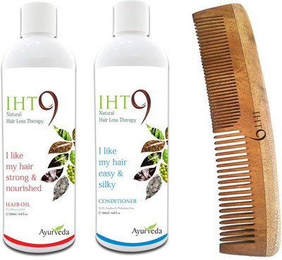 Lass Naturals Iht9 Hair Oil With Iht9 Natural Hair Conditioner+Neem Wood Hair Comb LC-2 (Set Of 3)