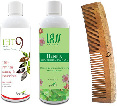 Lass Naturals Iht9 Hair Oil With Henna Hair Oil+Neem Wood Hair Comb LC-2 (Set Of 3)