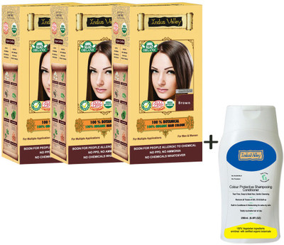 Indus Valley 100% Organic Botanical Brown Pack Of 3 Hair Color & CP Shampoo Combo Set (Set Of 4)