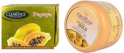 Clear Face Papaya Facial Kit & Gold Dust Almond Oil Massage Gel (Set Of 2)