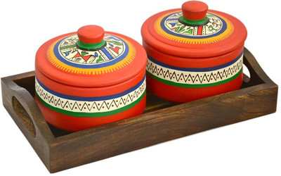 54% OFF on Exclusivelane Terracotta Handpainted Warli Jar Set With Sheesham Tray Red 3 Piece Salt & Pepper Set Pottery, Wooden 54% OFF on Exclusivelane Terracotta Handpainted Warli Jar Set With Sheesham Tray Red 3 Piece Salt & Pepper Set Pottery, Wooden